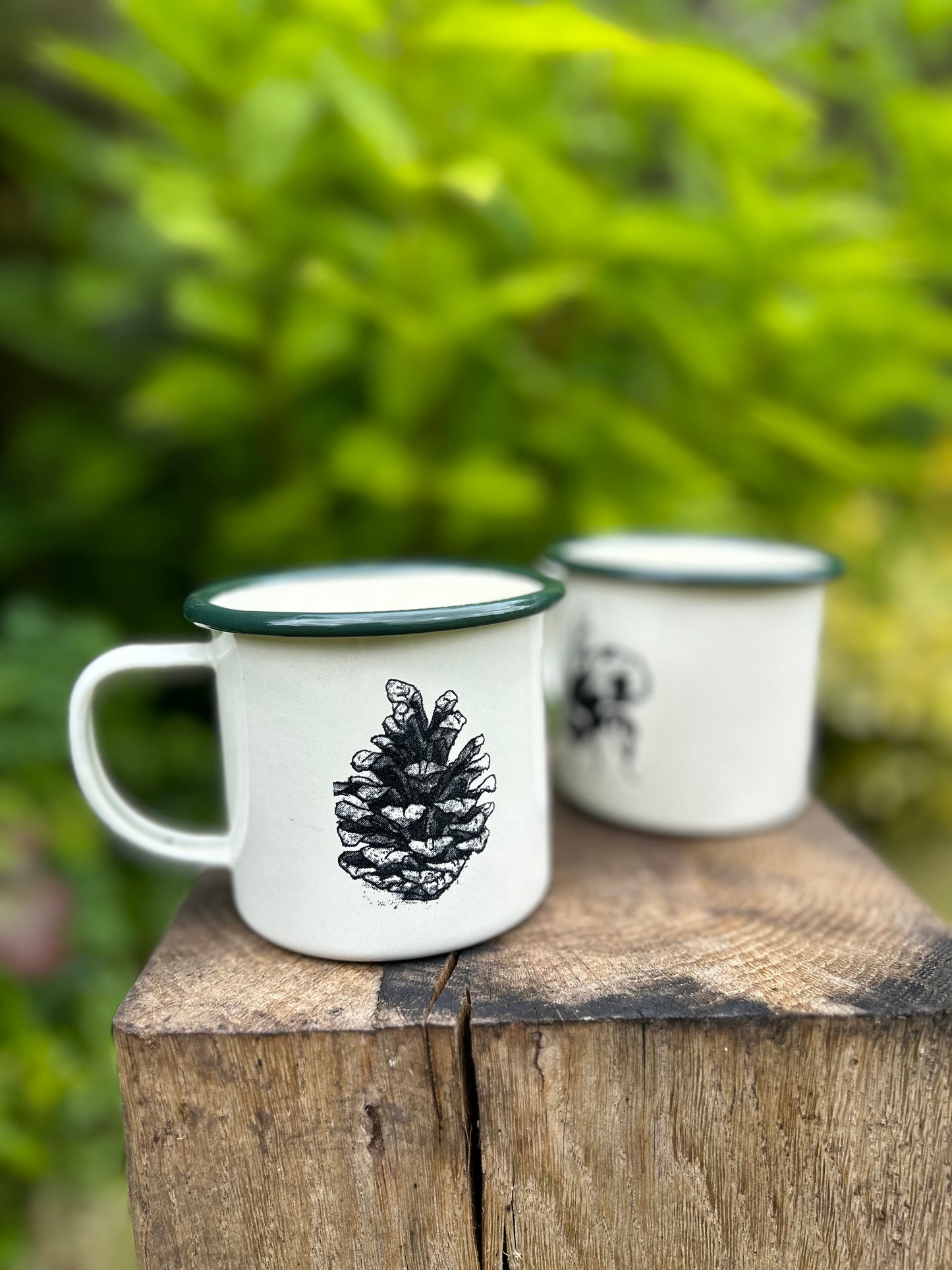 Pinecone Etched Enamelware Mug