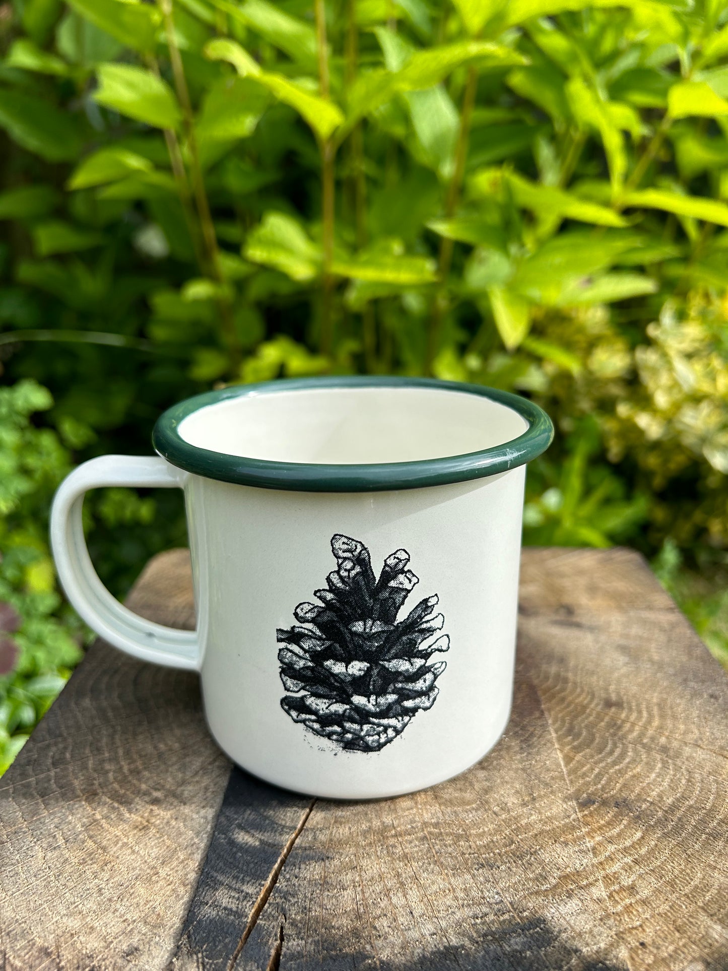 Pinecone Etched Enamelware Mug