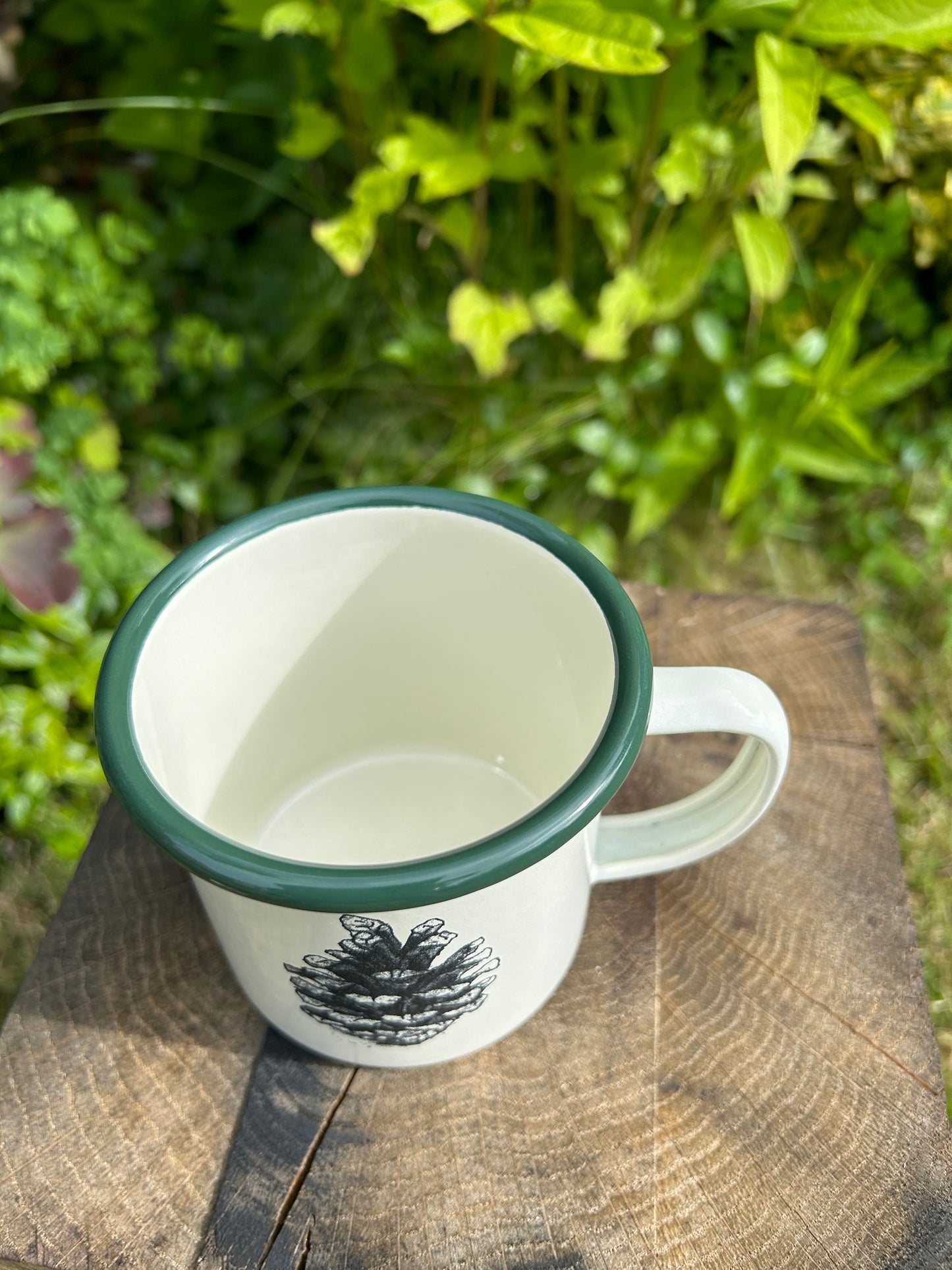Pinecone Etched Enamelware Mug