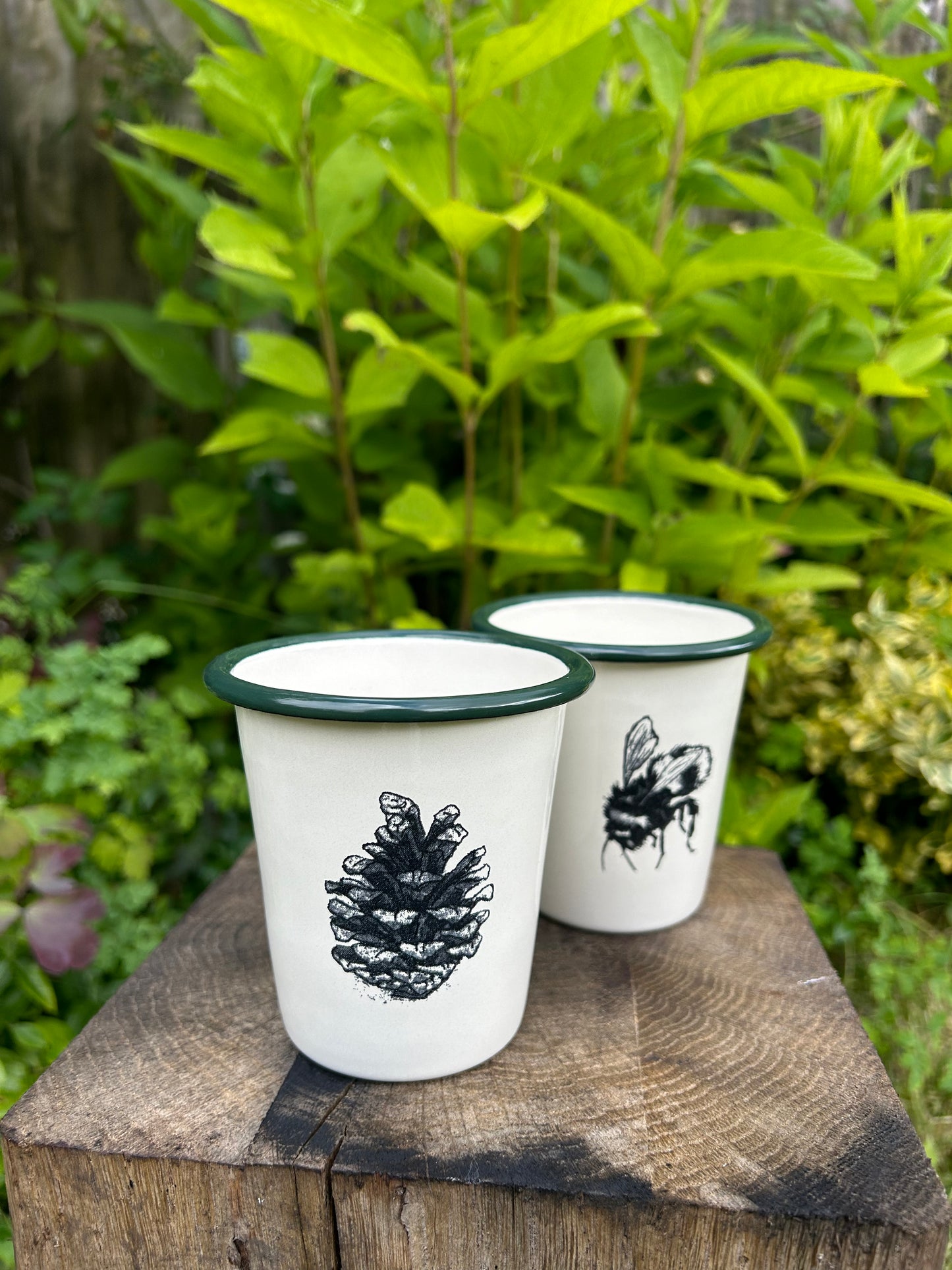 Pinecone Etched Enamelware Tumbler