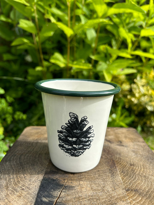 Pinecone Etched Enamelware Tumbler
